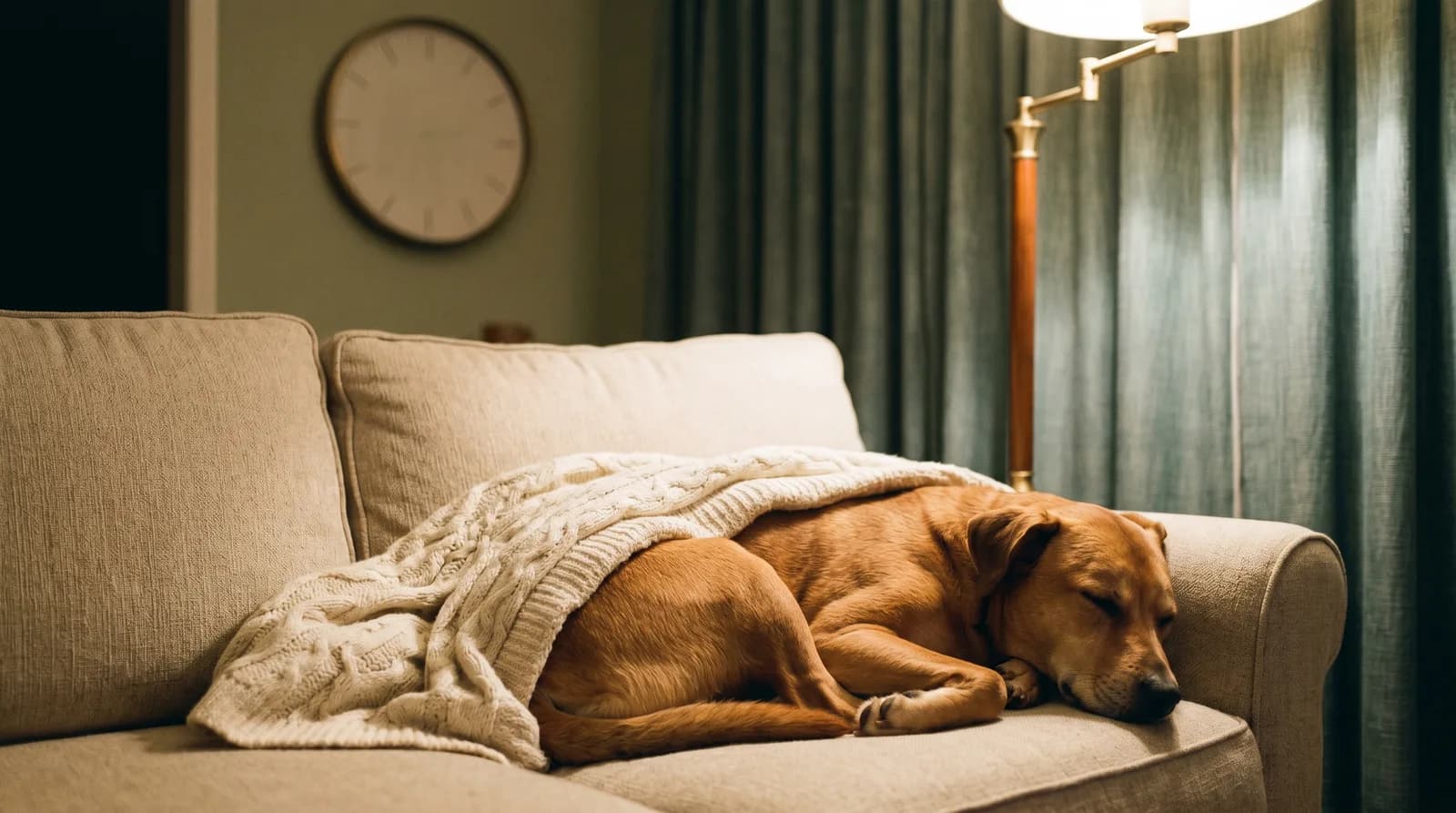 A dog sleeping cozily under a blanket late on New Year’s Eve